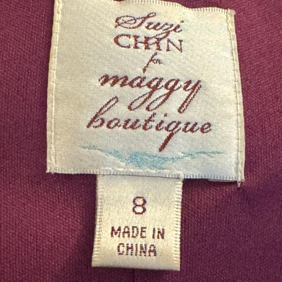 Suzi Chin for Maggy Boutique Size 8 Purple Abstract Print Faux Wrap Dress - Picture 7 of 8